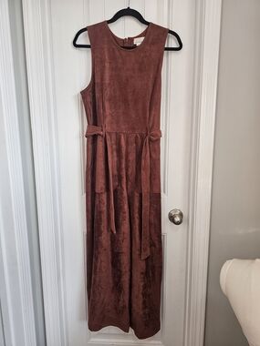Anthropologie Velvet Sleeveless Maxi Jumpsuit in Rust Brown